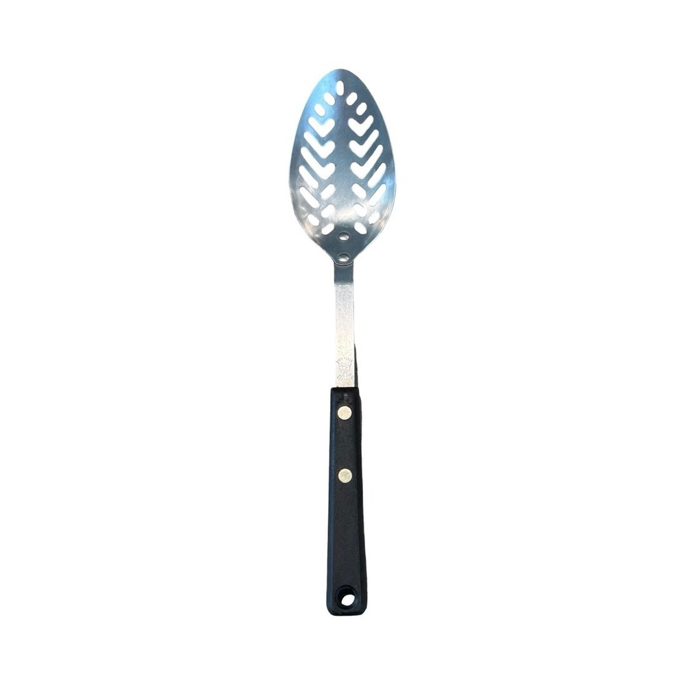 Vintage Ekco Forge Slotted Spoon Stainless Steel USA Black Riveted Handle